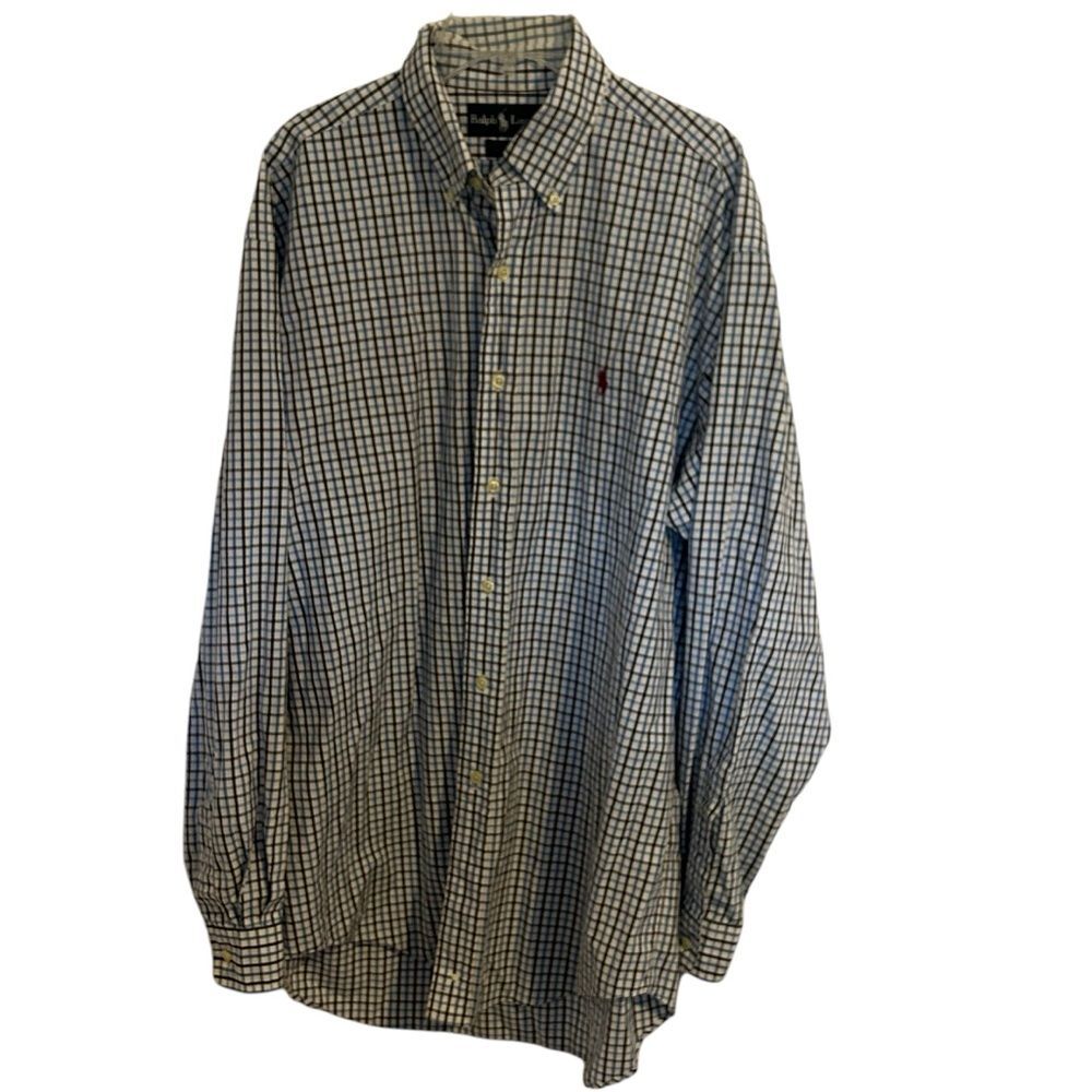 Ralph Lauren plaid check button down blue Blake shirt size medium